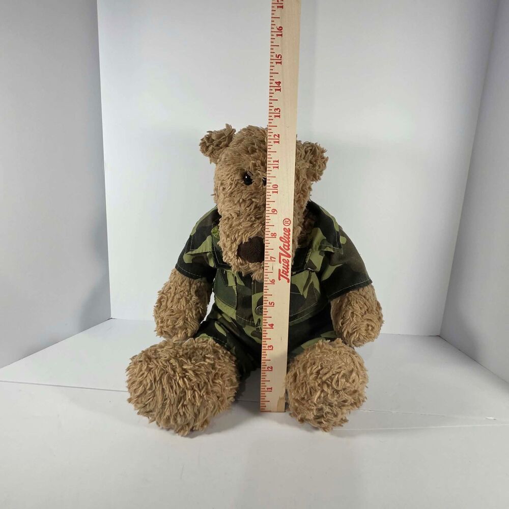 Build A Bear Brown Shaggy Teddy Bear Plush 13" Camo Military Outfit BAB